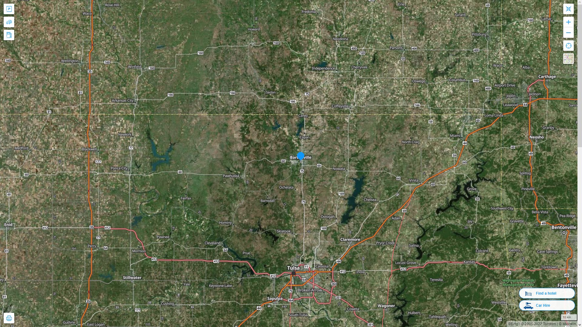 Bartlesville Oklahoma Highway and Road Map with Satellite View